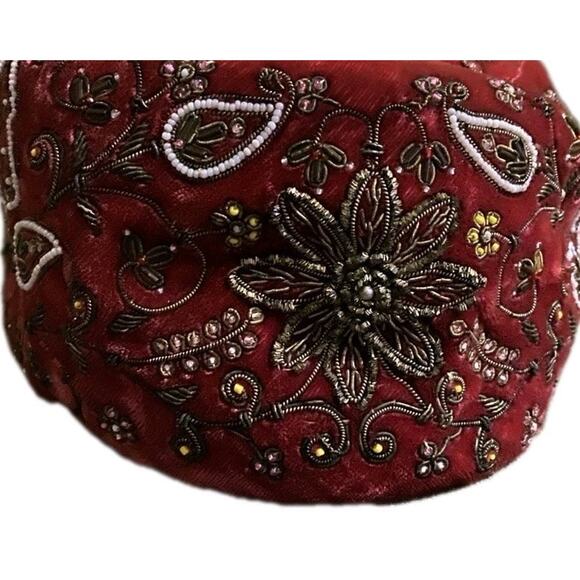 Evelyn Varon Velvet Beaded Pillbox Hat 1950s Cocktail Turban Floral Union Vtg - Picture 9 of 15